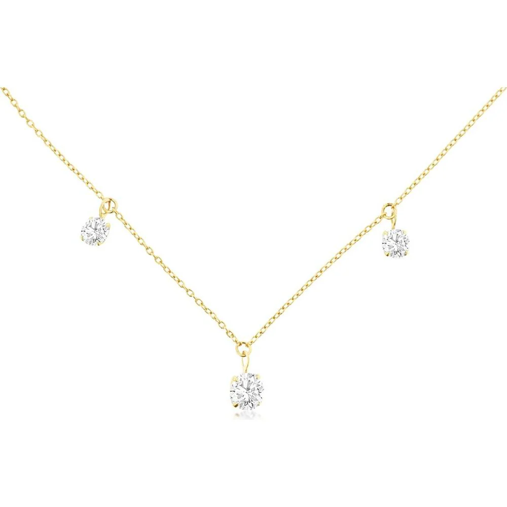 14K Yellow Gold Station Necklace with 3-Prong Set Round Lab Grown Diamonds - 1.00 Carat Total Diamond Weight - Royal Jewelry