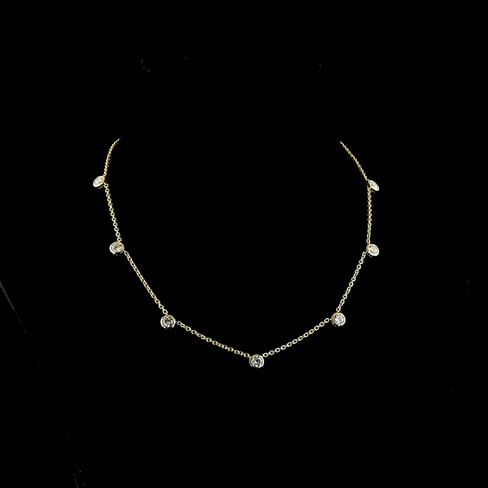 14K Yellow Gold Station Necklace with 7 Bezel-Set Round Lab Diamonds - 2.81 Carat Total Weight, E-F Color VS1 Clarity - Covaloro Fine Jewelry