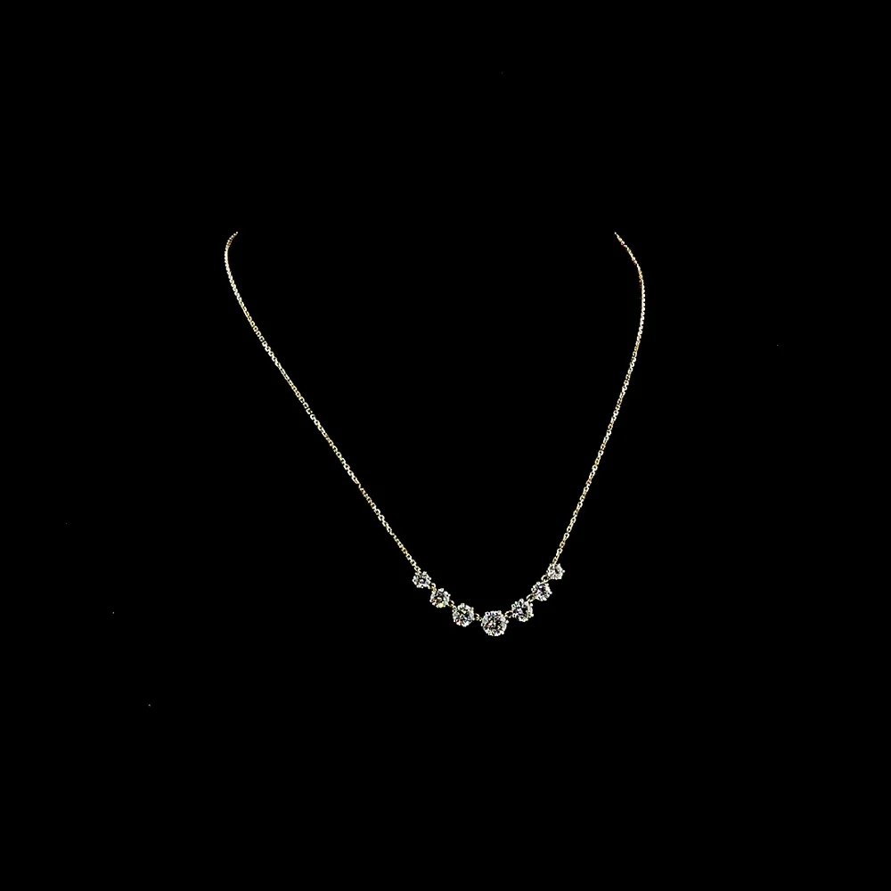 14K Yellow Gold Station Necklace with 7 Prong Set Brilliant Cut Round Lab Diamonds - 2.77 Carat Total Weight - Covaloro Fine Jewelry