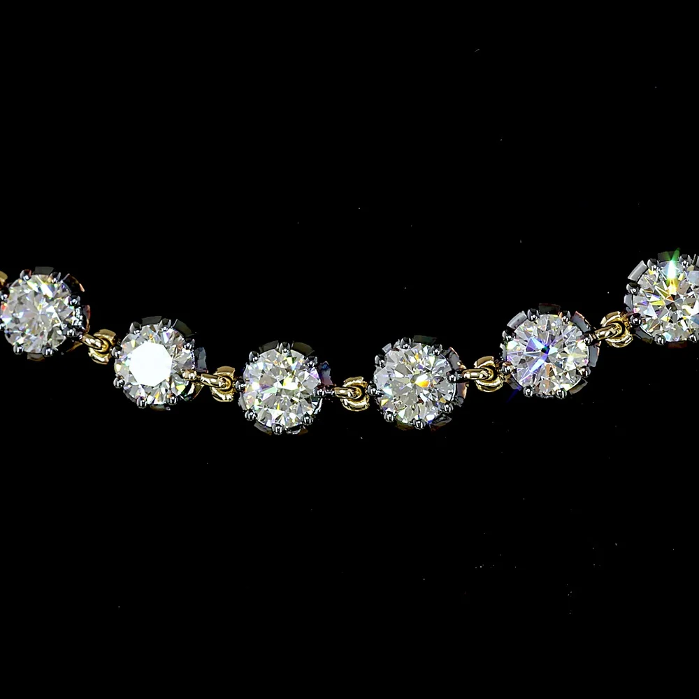 14K Yellow Gold Station Necklace with 72 Brilliant Cut Lab Diamonds - 10.56 Carat Total Weight, E-F Color VS Clarity with Prong and Bezel Black Rhodium Settings - Covaloro Fine Jewelry - Image 2