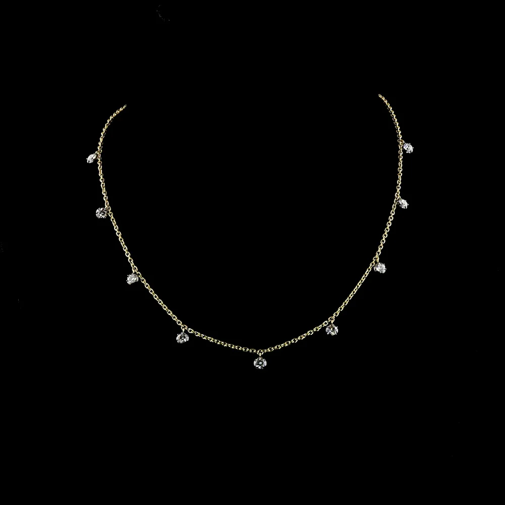 14K Yellow Gold Station Necklace with 9 Round Brilliant Cut Lab Diamonds - Black Rhodium Bezel Detail - 1.94 Carat Total Diamond Weight - Covaloro Fine Jewelry