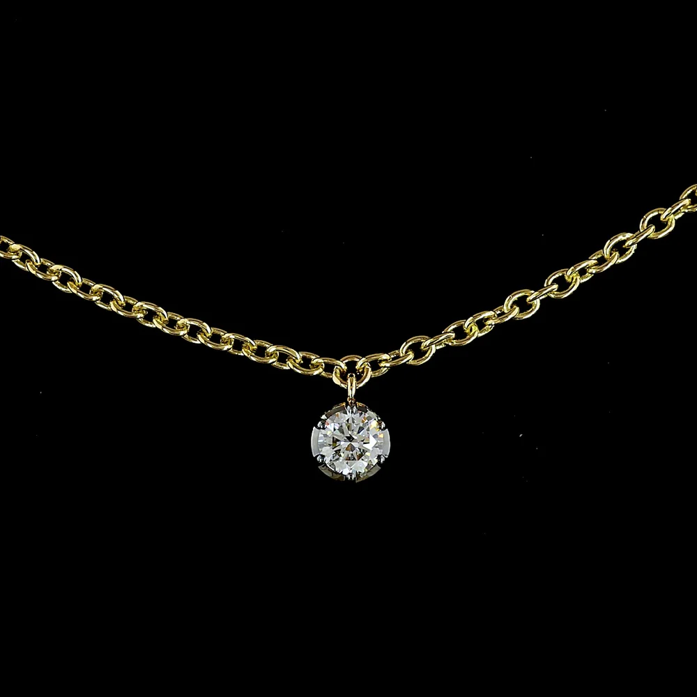 14K Yellow Gold Station Necklace with 9 Round Brilliant Cut Lab Diamonds - Black Rhodium Bezel Detail - 1.94 Carat Total Diamond Weight - Covaloro Fine Jewelry - Image 2
