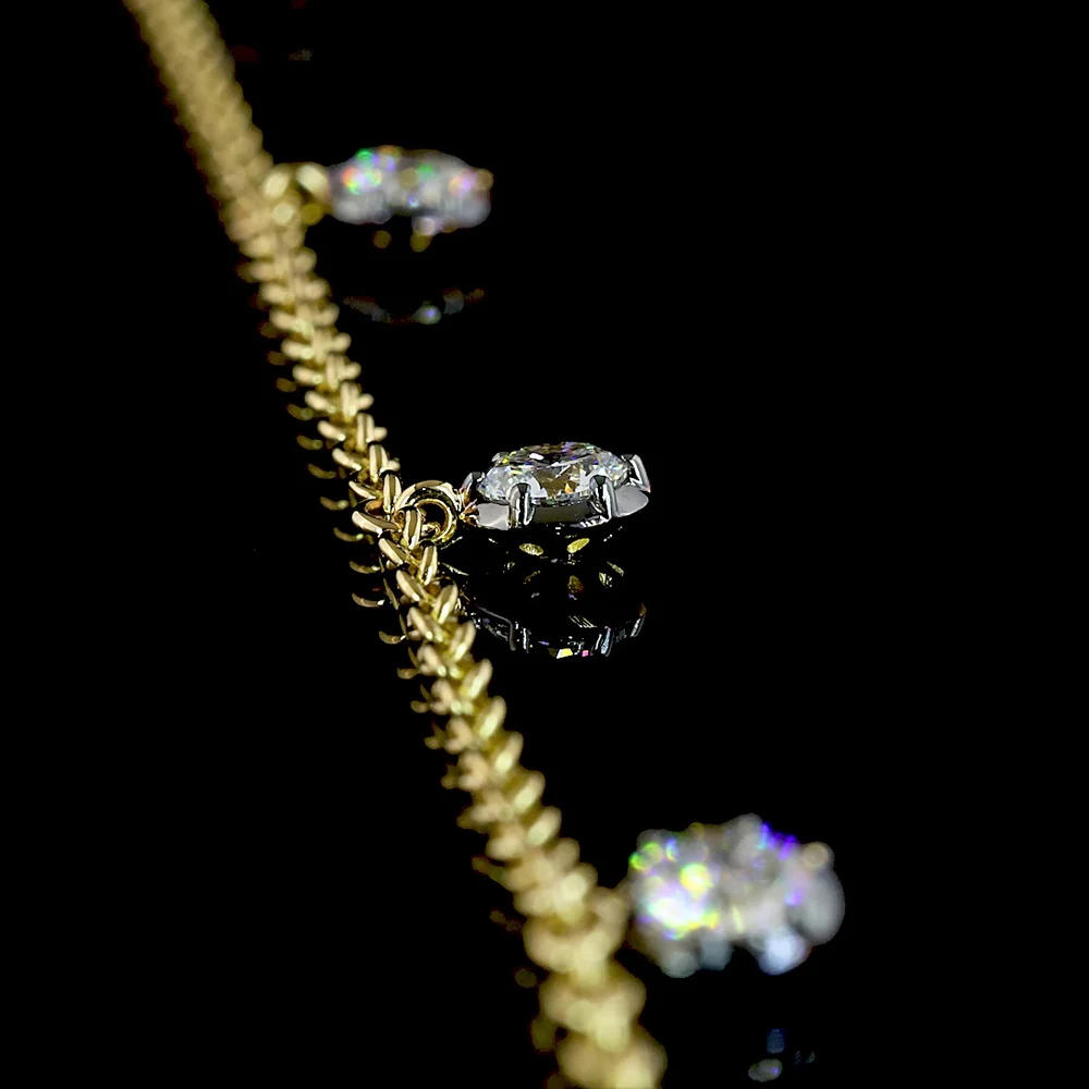 14K Yellow Gold Station Necklace with 9 Round Brilliant Cut Lab Diamonds - Black Rhodium Bezel Detail - 1.94 Carat Total Diamond Weight - Covaloro Fine Jewelry - Image 3