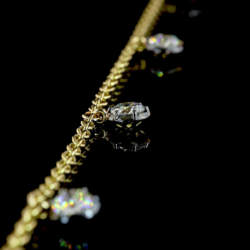 14K Yellow Gold Station Necklace with 9 Round Brilliant Cut Lab Diamonds - Black Rhodium Bezel Detail - 1.94 Carat Total Diamond Weight - Covaloro Fine Jewelry - Image 4