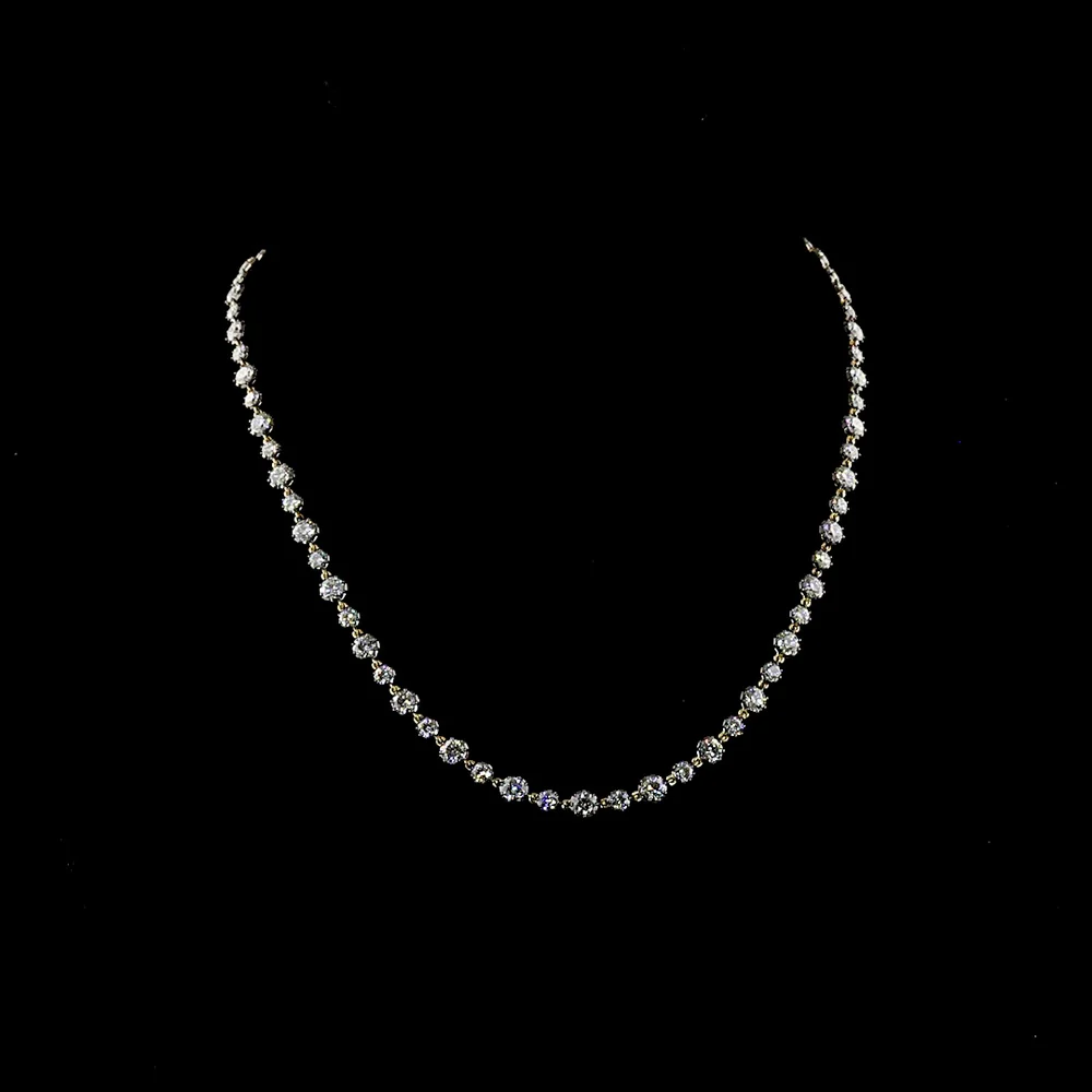 14K Yellow Gold Station Necklace with Alternating Brilliant Round Lab Diamonds - 10.34 Carat Total Weight, E-F VS Clarity, Black Rhodium Bezel & Prong Settings - Covaloro Fine Jewelry