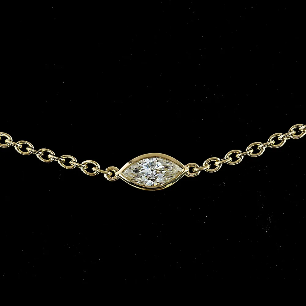 14K Yellow Gold Station Necklace with Bezel Set Marquise and Emerald Cut Lab Diamonds - 2.77 Carats Total Diamond Weight - Covaloro Fine Jewelry - Image 2