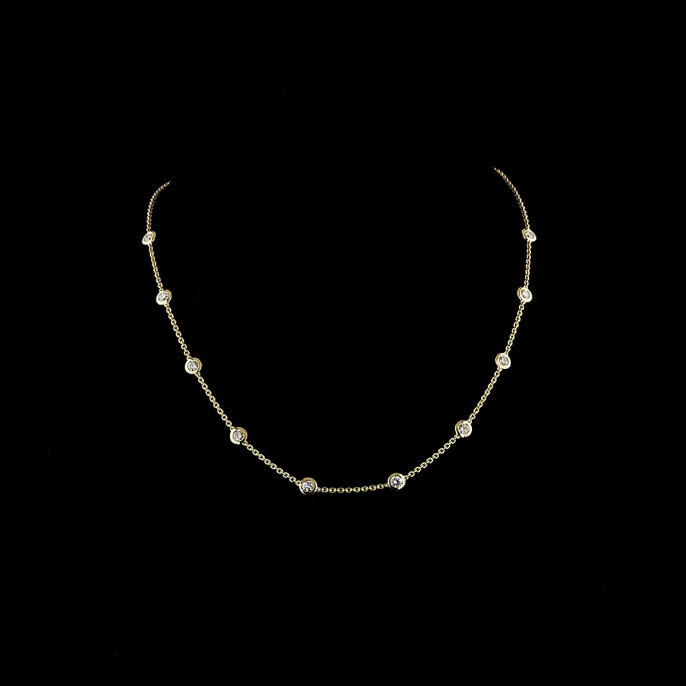 14K Yellow Gold Station Necklace with Bezel Set Round Lab Diamonds - 1.53 Carat Total Weight - Covaloro Fine Jewelry