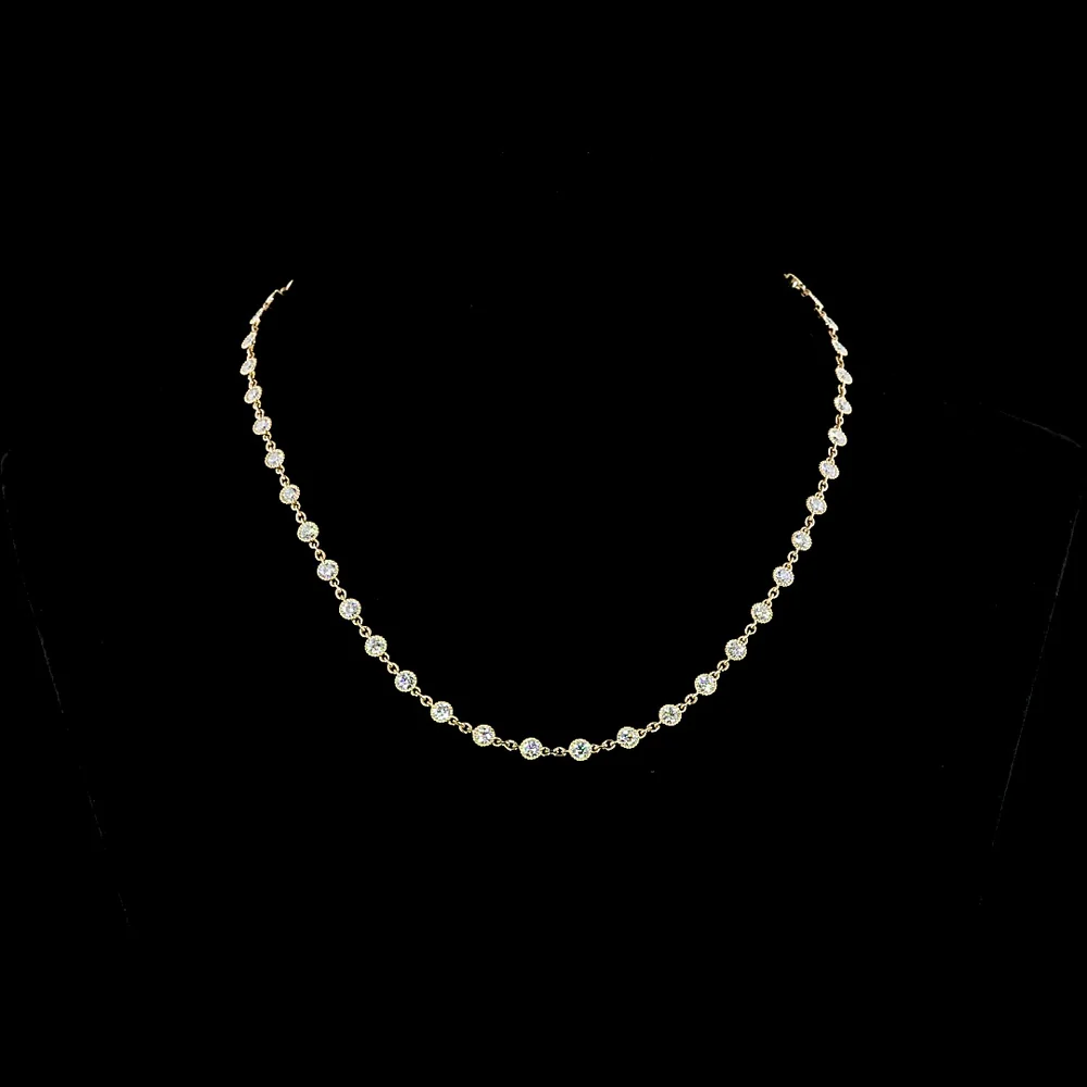 14K Yellow Gold Station Necklace with Bezel Set Round Lab Diamonds - 5.88 Carat Total Weight, 50 Stones - Covaloro Fine Jewelry