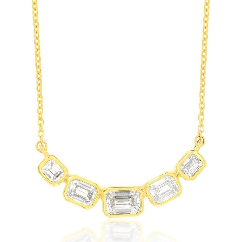 14K Yellow Gold Station Necklace with Bezel-Style Set Emerald-Cut Diamonds - 0.8 Carat Total Diamond Weight - Royal Jewelry