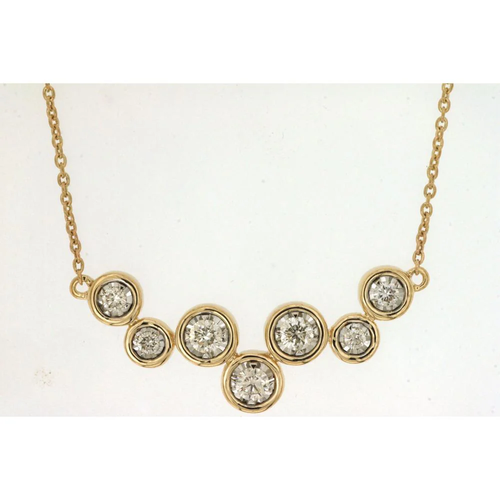 14K Yellow Gold Station Necklace with Bezel-Style Set Round Diamonds - 0.50 Carat Total Diamond Weight - Royal Jewelry