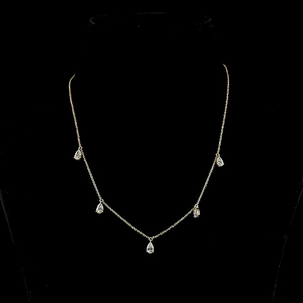 14K Yellow Gold Station Necklace with Five Pear Shape Lab Diamonds - 2.10 Carat Total Weight E-F VS1 - Covaloro Fine Jewelry