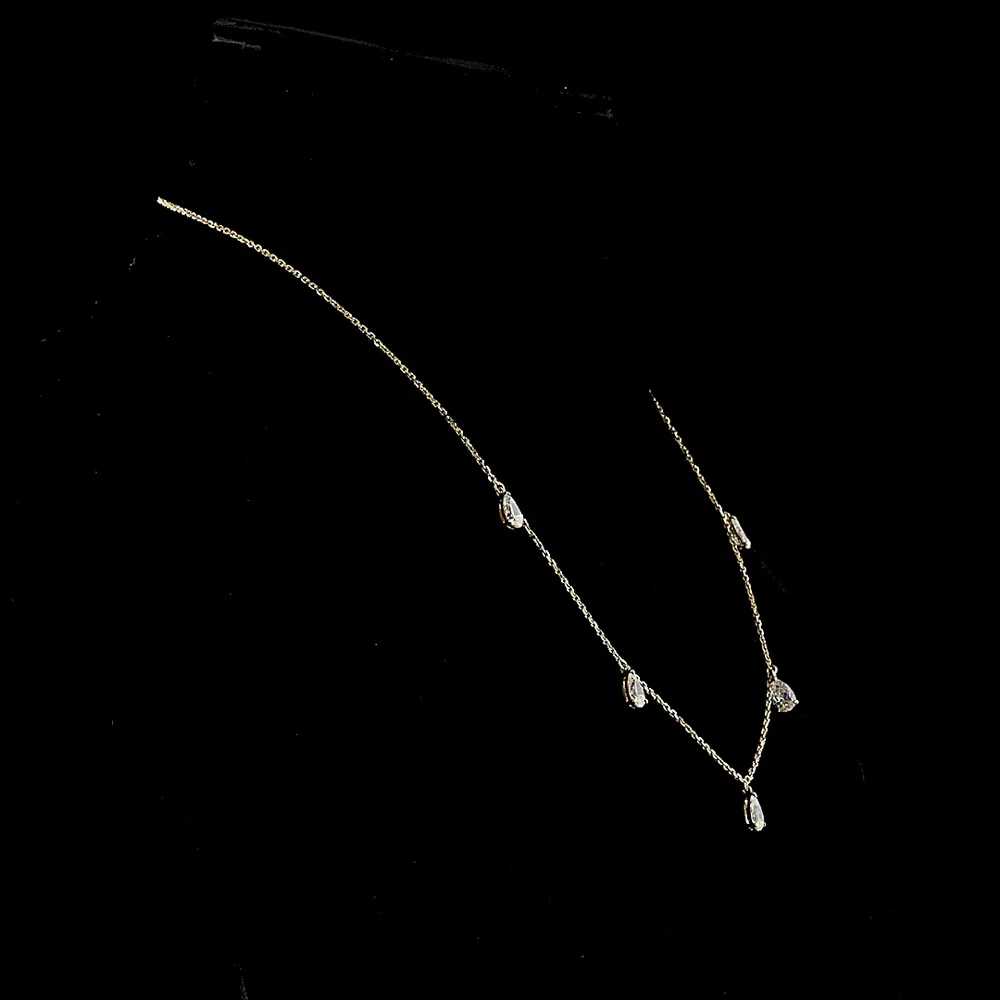 14K Yellow Gold Station Necklace with Five Pear Shape Lab Diamonds - 2.10 Carat Total Weight E-F VS1 - Covaloro Fine Jewelry - Image 2