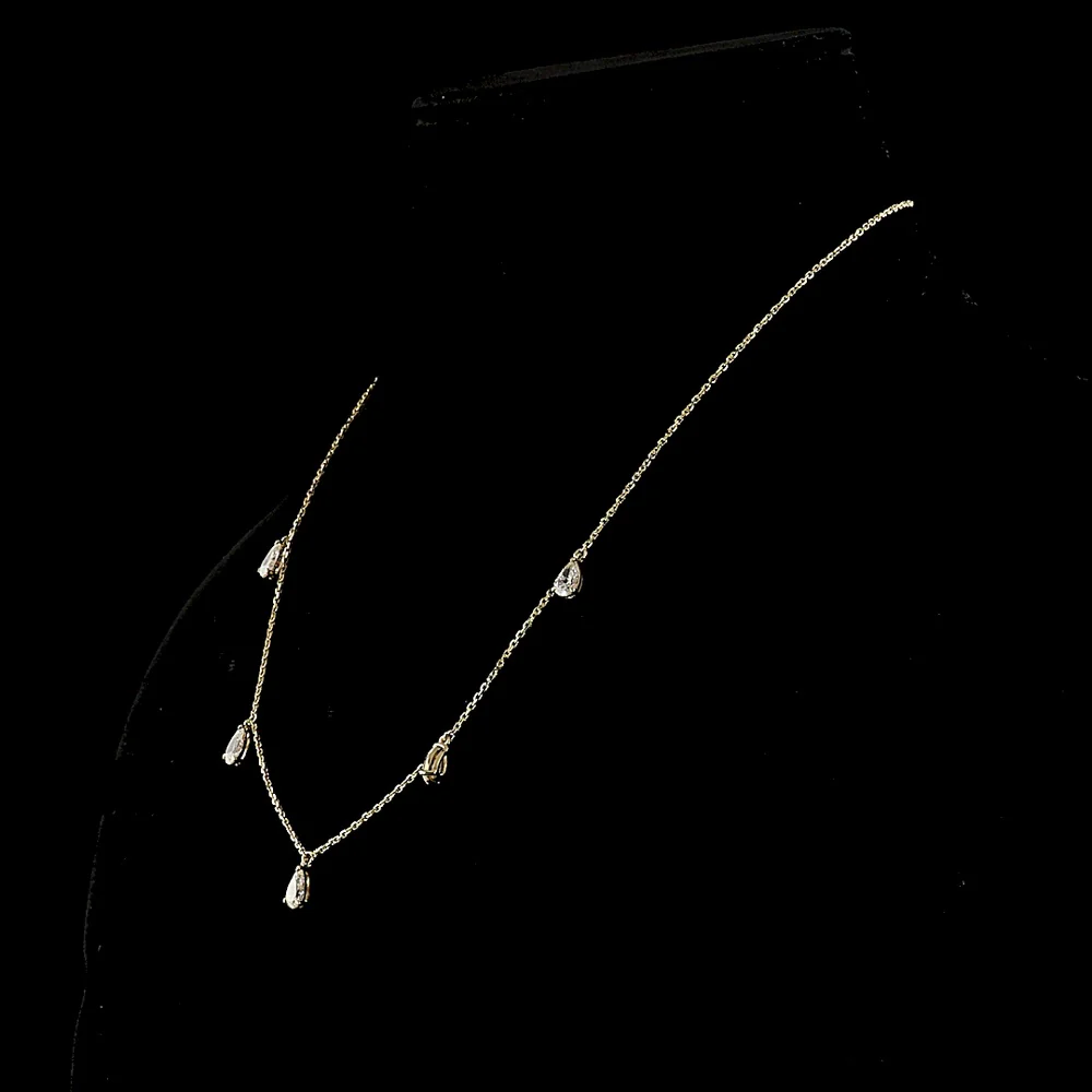 14K Yellow Gold Station Necklace with Five Pear Shape Lab Diamonds - 2.10 Carat Total Weight E-F VS1 - Covaloro Fine Jewelry - Image 3