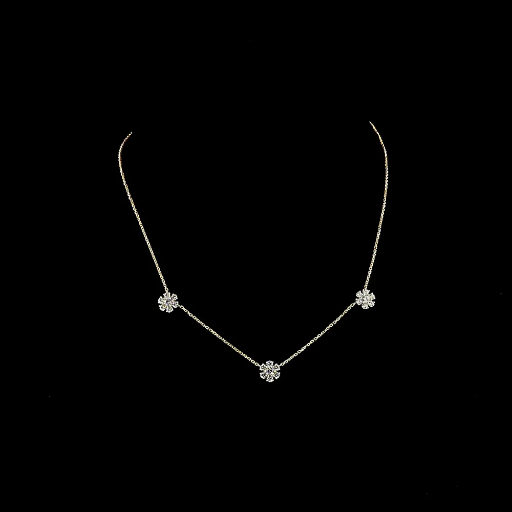 14K Yellow Gold Station Necklace with Floral Motif Brilliant Cut Lab Diamonds - 1.17 Carat Total Weight, E-F Color, VS Clarity - Covaloro Fine Jewelry