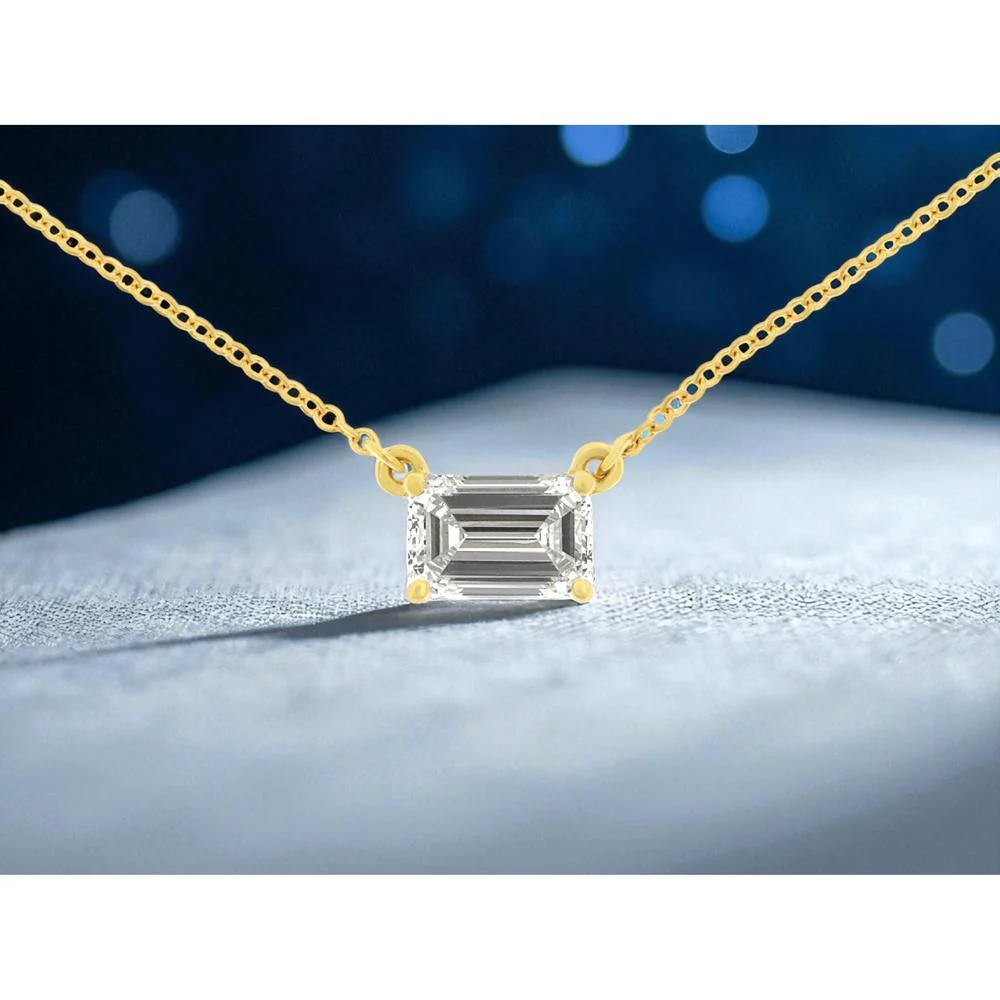 14K Yellow Gold Station Necklace with Horizontal 1.09 Carat Emerald Cut Lab Grown Diamond – Four-Prong Setting - Royal Jewelry - Image 2