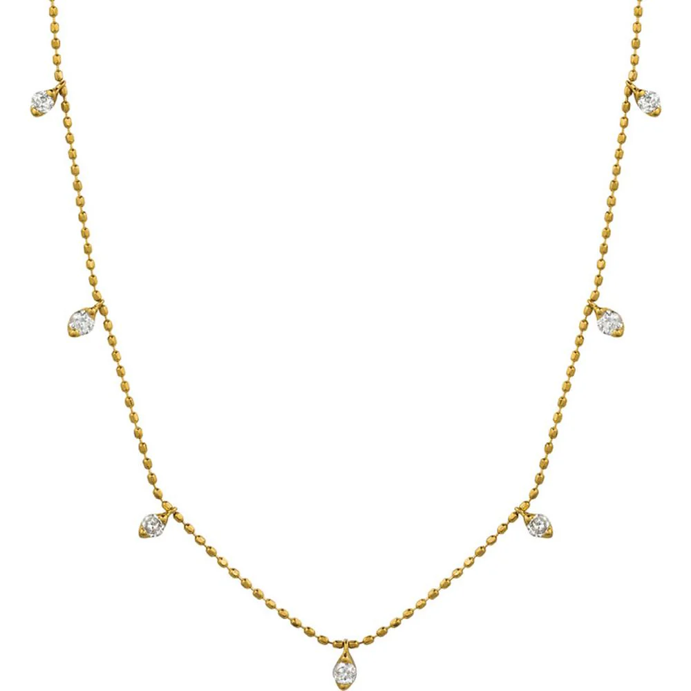 14K Yellow Gold Station Necklace with Pear Shape Diamonds - 0.50 Carat Total Diamond Weight - Royal Jewelry