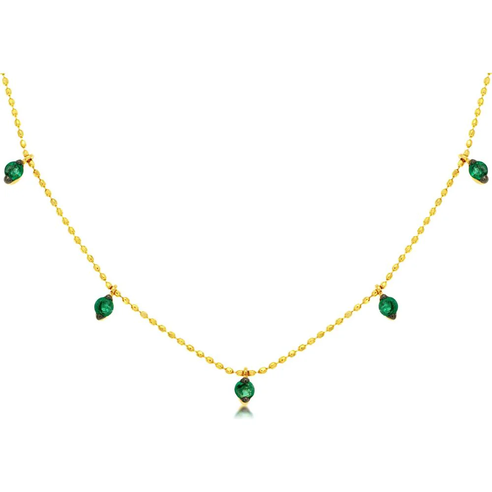 14K Yellow Gold Station Necklace with Round Cut Emerald Drops - 0.60 Total Carat Weight - Royal Jewelry