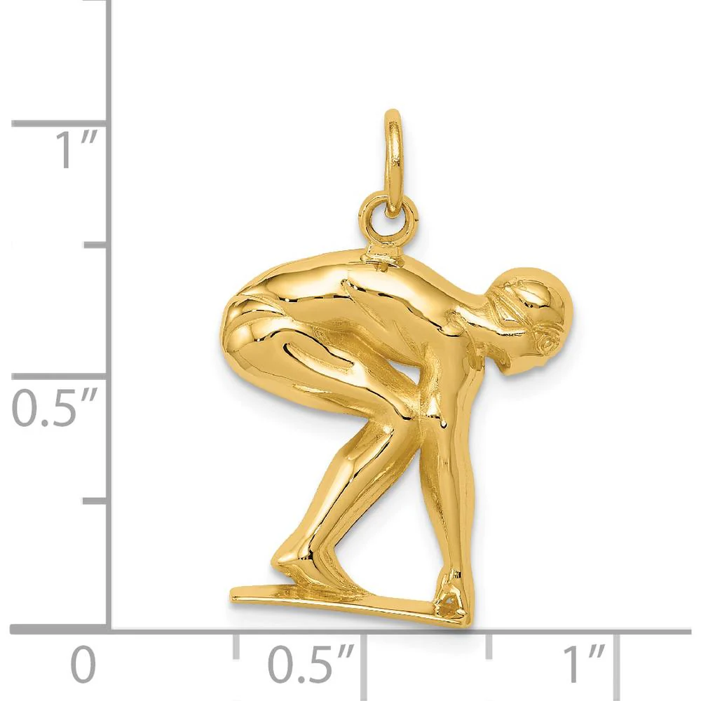 14K Yellow Gold Swimmer/Diver Charm Pendant - Polished Finish by Oro Pregiato - Image 3