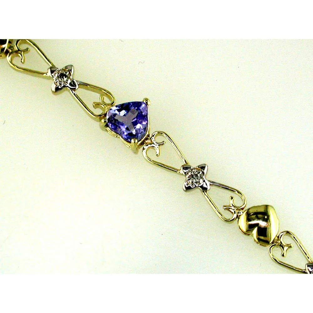 14K Yellow Gold Tanzanite & Diamond Bracelet with Heart-Shaped Tanzanite - 2.30 Carats Tanzanite & 0.05 Carats Diamond - Royal Jewelry
