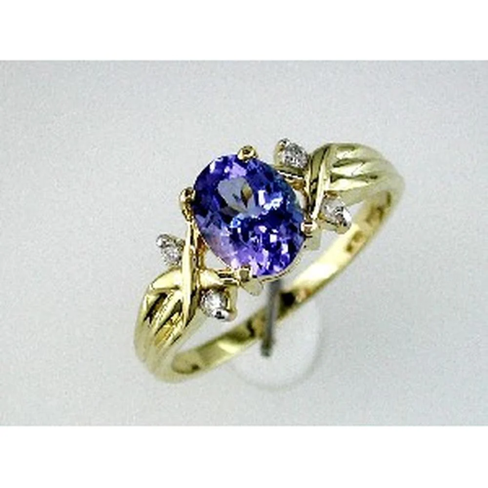 14K Yellow Gold Tanzanite & Diamond Ring - 1.20 Carats Tanzanite & 0.09 Carats Diamond Total Weight - Royal Jewelry