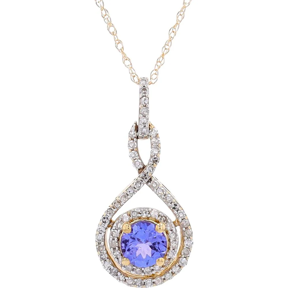 14K Yellow Gold Tanzanite Center Pendant with 0.25 Carat Diamond Halo