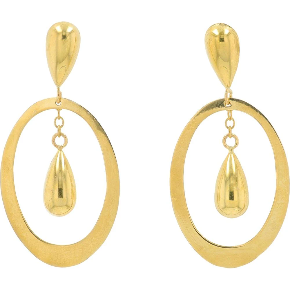 14K Yellow Gold Teardrop and Oval Hoop Dangle Earrings - 2.45g Total Weight