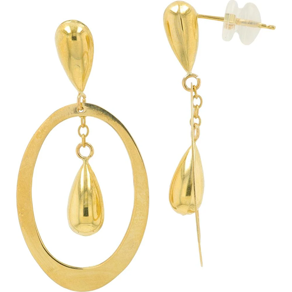 14K Yellow Gold Teardrop and Oval Hoop Dangle Earrings - 2.45g Total Weight - Image 2