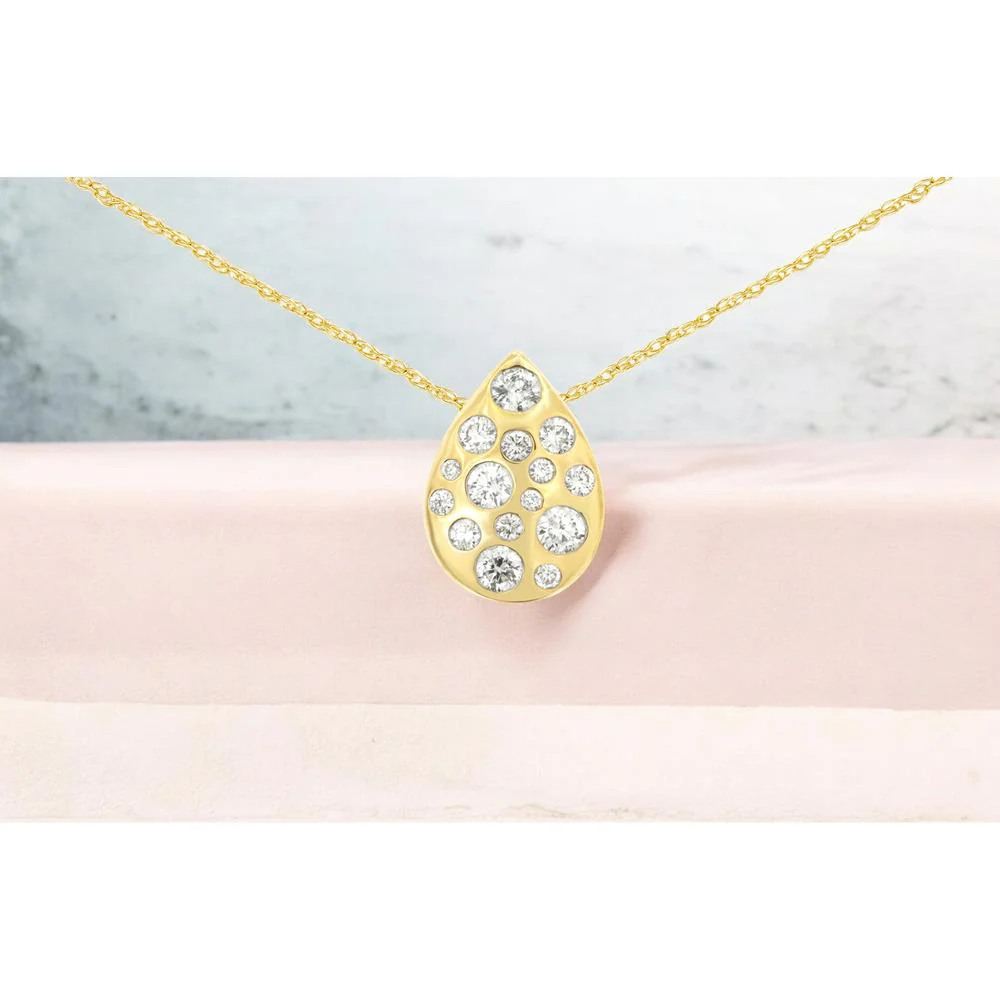 14K Yellow Gold Teardrop Diamond Pendant Necklace with Scattered Round Diamonds - 0.35 Carat Total Diamond Weight - Royal Jewelry - Image 2