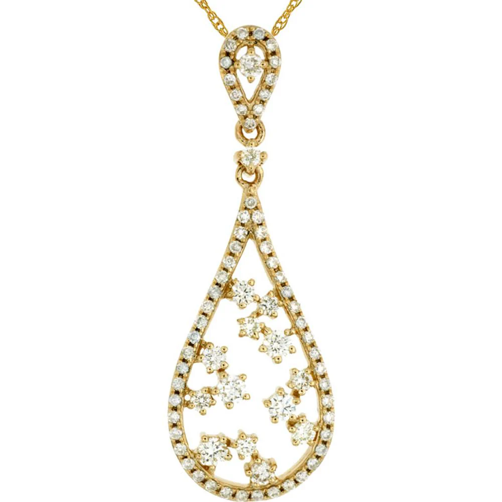 14K Yellow Gold Teardrop Diamond Pendant with Openwork Pavé and Prong-Set Diamond Cluster - 0.55 Carat Total Diamond Weight - Royal Jewelry