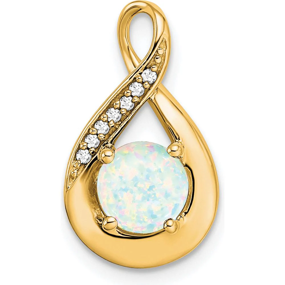 14K Yellow Gold Teardrop Pendant with Lab Created Opal and Round Diamonds - 0.8 Carat Opal, 0.035 Carat Total Diamond Weight by Lumare Gioia
