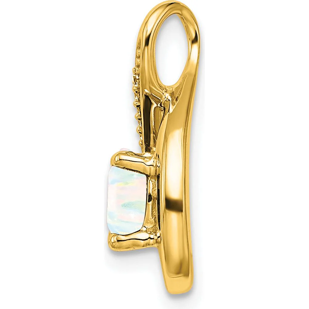 14K Yellow Gold Teardrop Pendant with Lab Created Opal and Round Diamonds - 0.8 Carat Opal, 0.035 Carat Total Diamond Weight by Lumare Gioia - Image 2