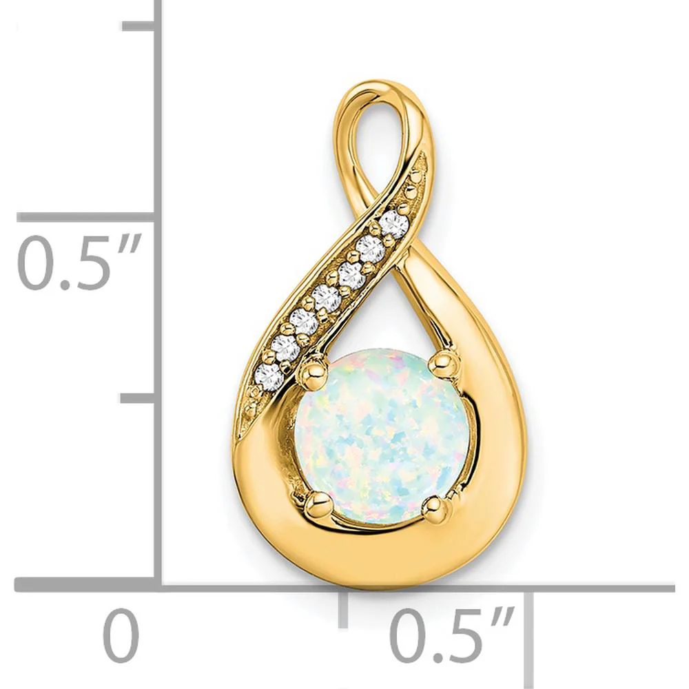 14K Yellow Gold Teardrop Pendant with Lab Created Opal and Round Diamonds - 0.8 Carat Opal, 0.035 Carat Total Diamond Weight by Lumare Gioia - Image 3