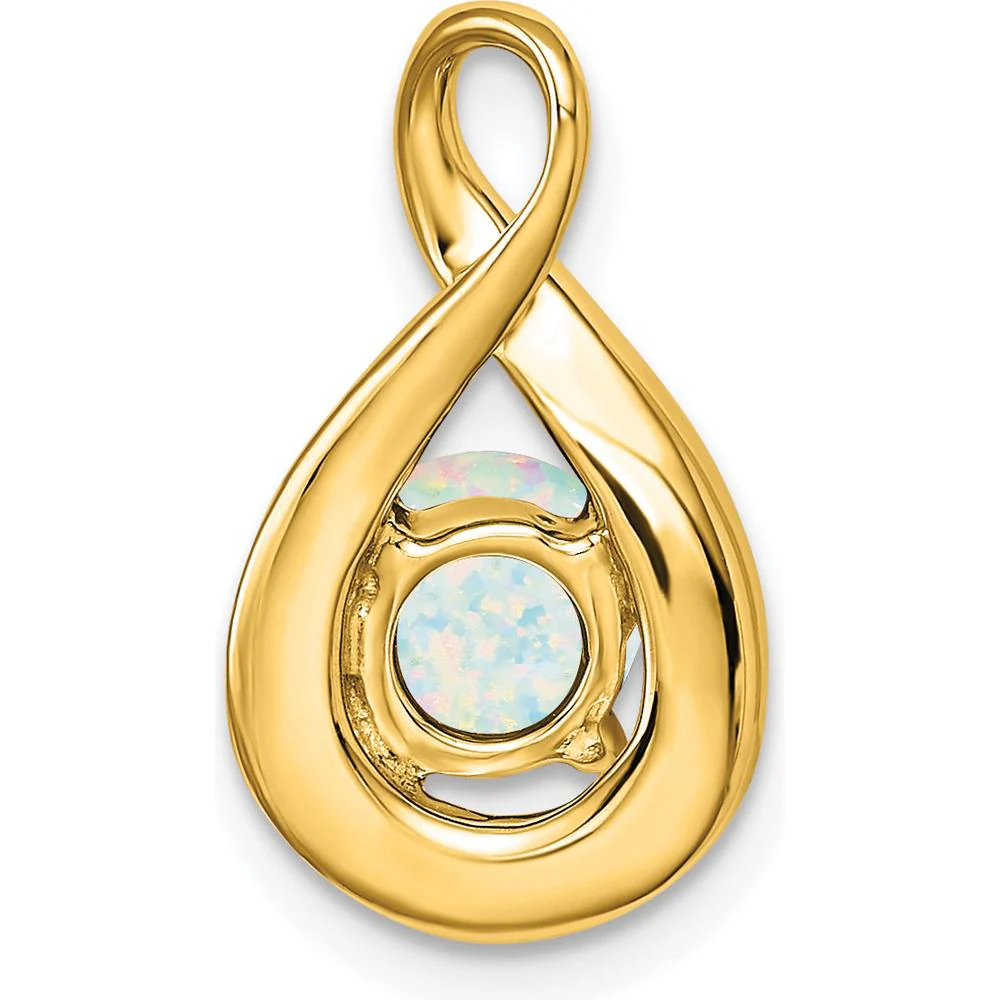 14K Yellow Gold Teardrop Pendant with Lab Created Opal and Round Diamonds - 0.8 Carat Opal, 0.035 Carat Total Diamond Weight by Lumare Gioia - Image 4