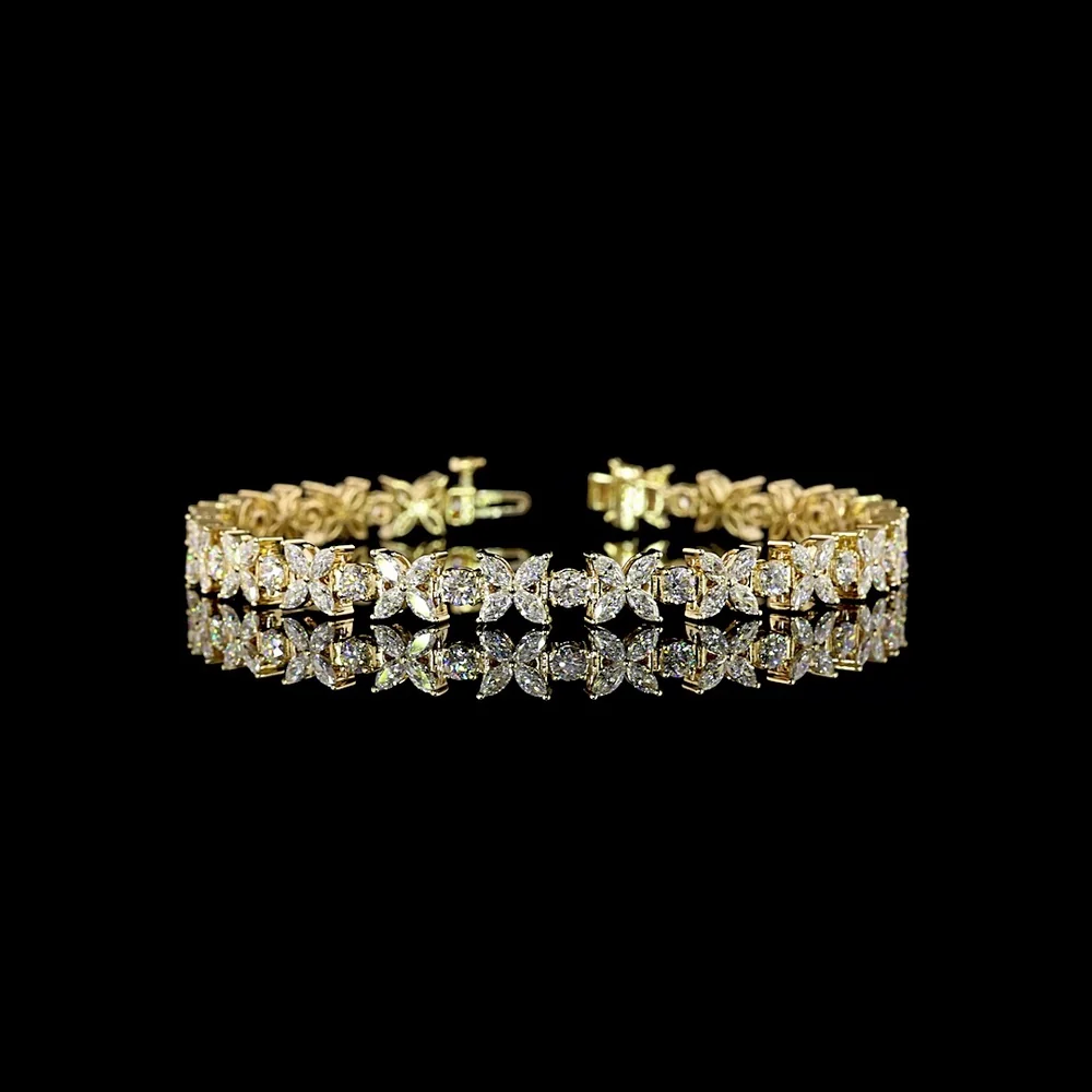 14K Yellow Gold Tennis Bracelet with 100 Brilliant Cut Round Lab Diamonds - 5.44 Carat Total Weight, E-F Color VS1 Clarity - Covaloro Fine Jewelry