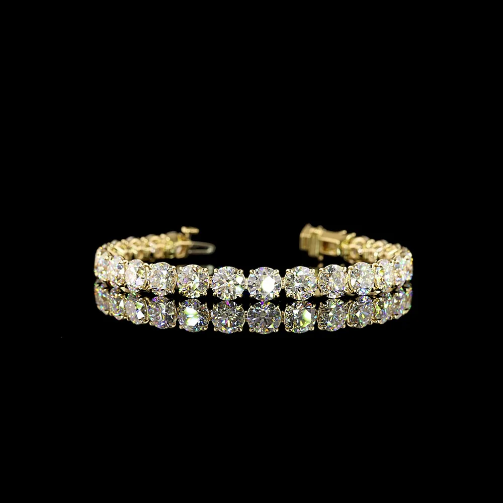 14K Yellow Gold Tennis Bracelet with 23.45 Carat Round Brilliant Cut Lab Diamonds and 0.69 Carat Marquise Cut Accents - 24.14 Total Carat Weight - Covaloro Fine Jewelry