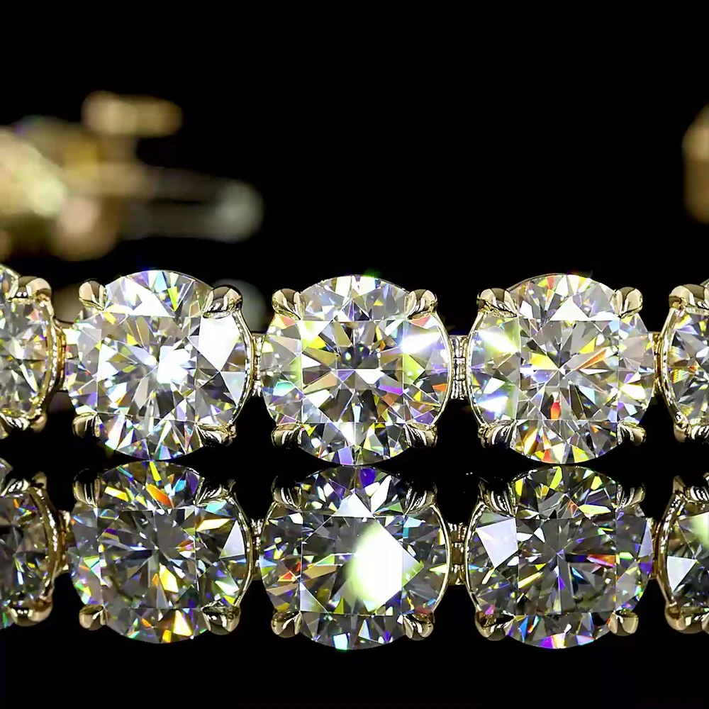 14K Yellow Gold Tennis Bracelet with 23.45 Carat Round Brilliant Cut Lab Diamonds and 0.69 Carat Marquise Cut Accents - 24.14 Total Carat Weight - Covaloro Fine Jewelry - Image 2