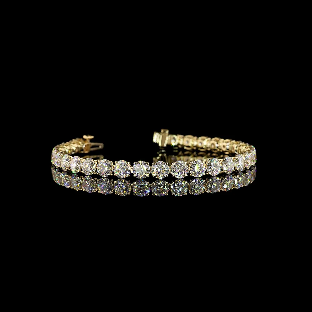 14K Yellow Gold Tennis Bracelet with 34 Prong-Set Round Lab Diamonds - 17.53 Carats Total Weight, E-F Color, VS1 Clarity - Covaloro Fine Jewelry