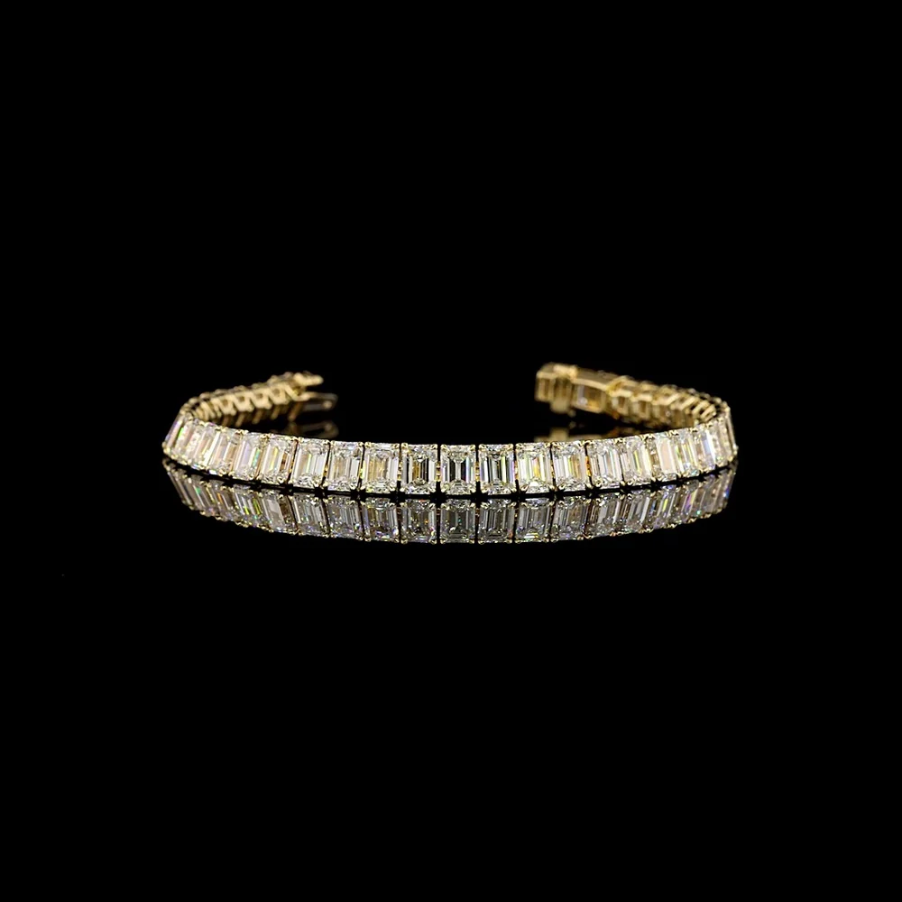 14K Yellow Gold Tennis Bracelet with 41 Emerald Cut Lab Diamonds - 17.29 Carat Total Diamond Weight, E-F Color VS Clarity - Covaloro Fine Jewelry