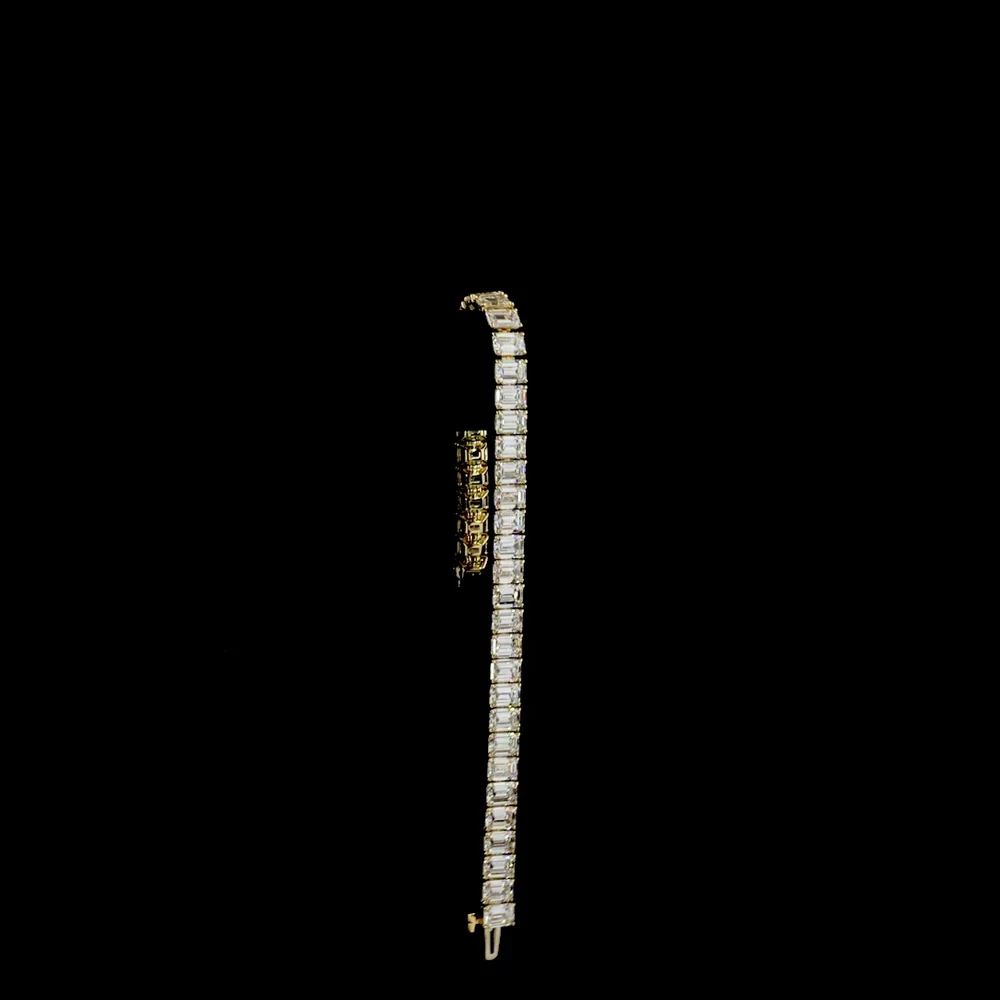 14K Yellow Gold Tennis Bracelet with 41 Emerald Cut Lab Diamonds - 17.29 Carat Total Diamond Weight, E-F Color VS Clarity - Covaloro Fine Jewelry - Image 3