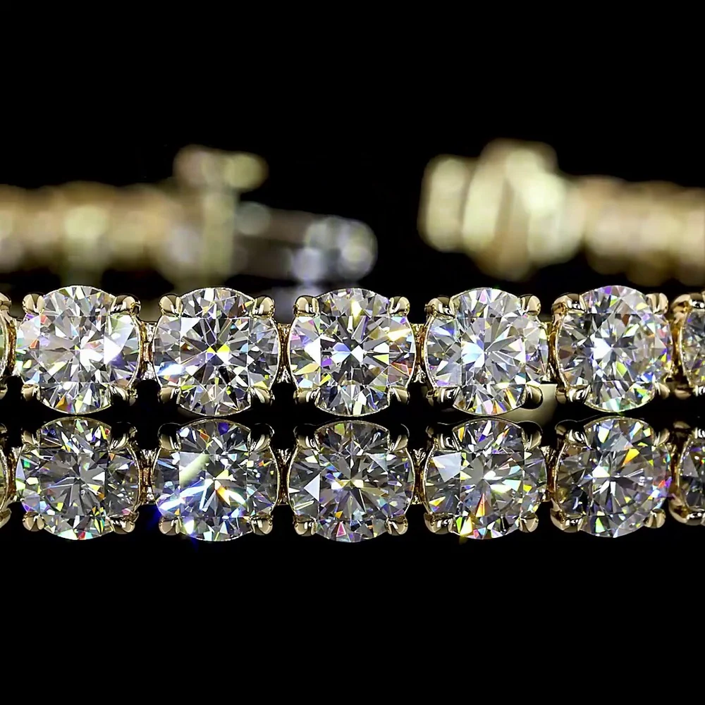 14K Yellow Gold Tennis Bracelet with 43 Prong-Set Round Lab Diamonds E-F VS1 - 10.25 Carat Total Weight - Covaloro Fine Jewelry - Image 2