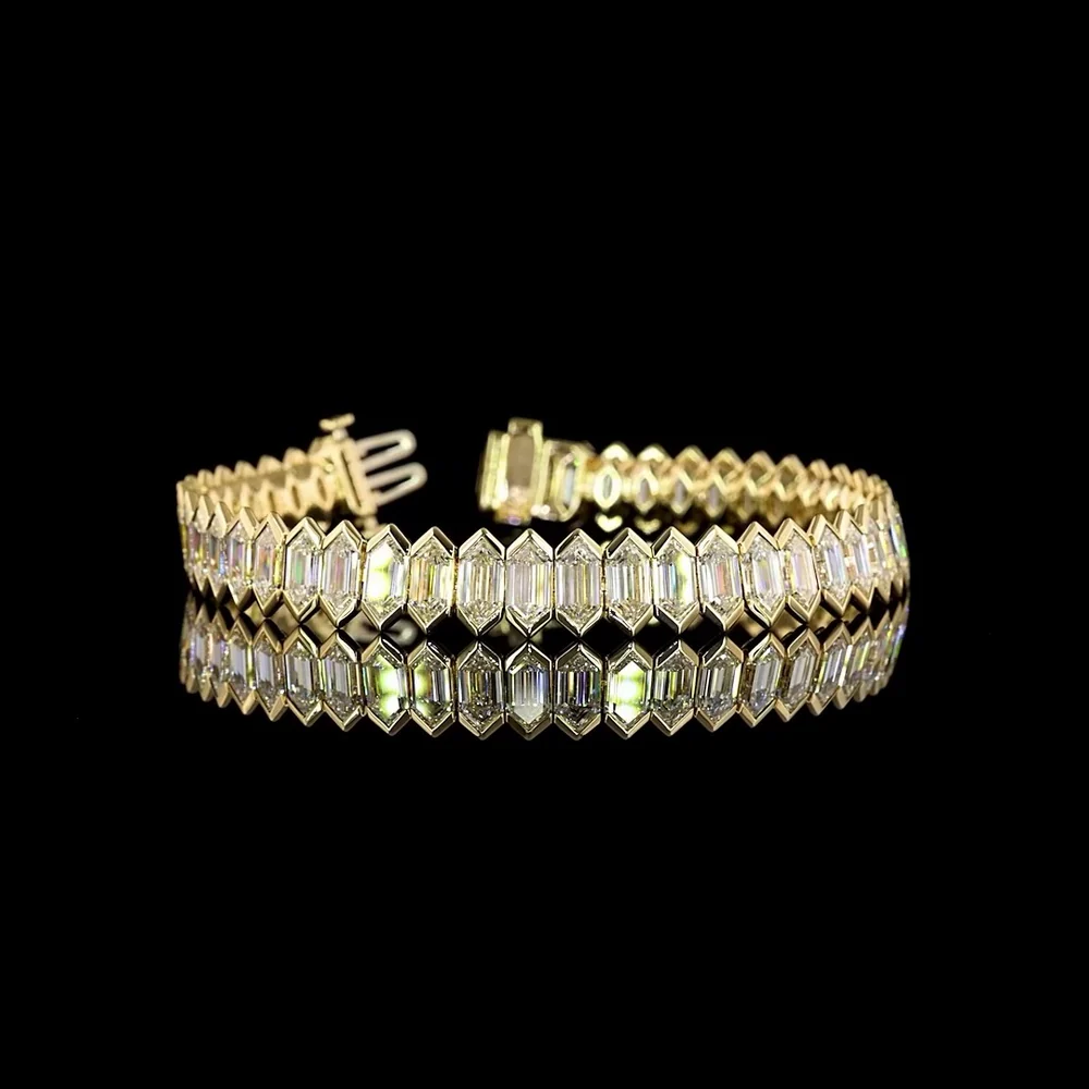 14K Yellow Gold Tennis Bracelet with 46 Step Marquise Cut Lab Diamonds - 24.56 Carat Total Diamond Weight - Covaloro Fine Jewelry