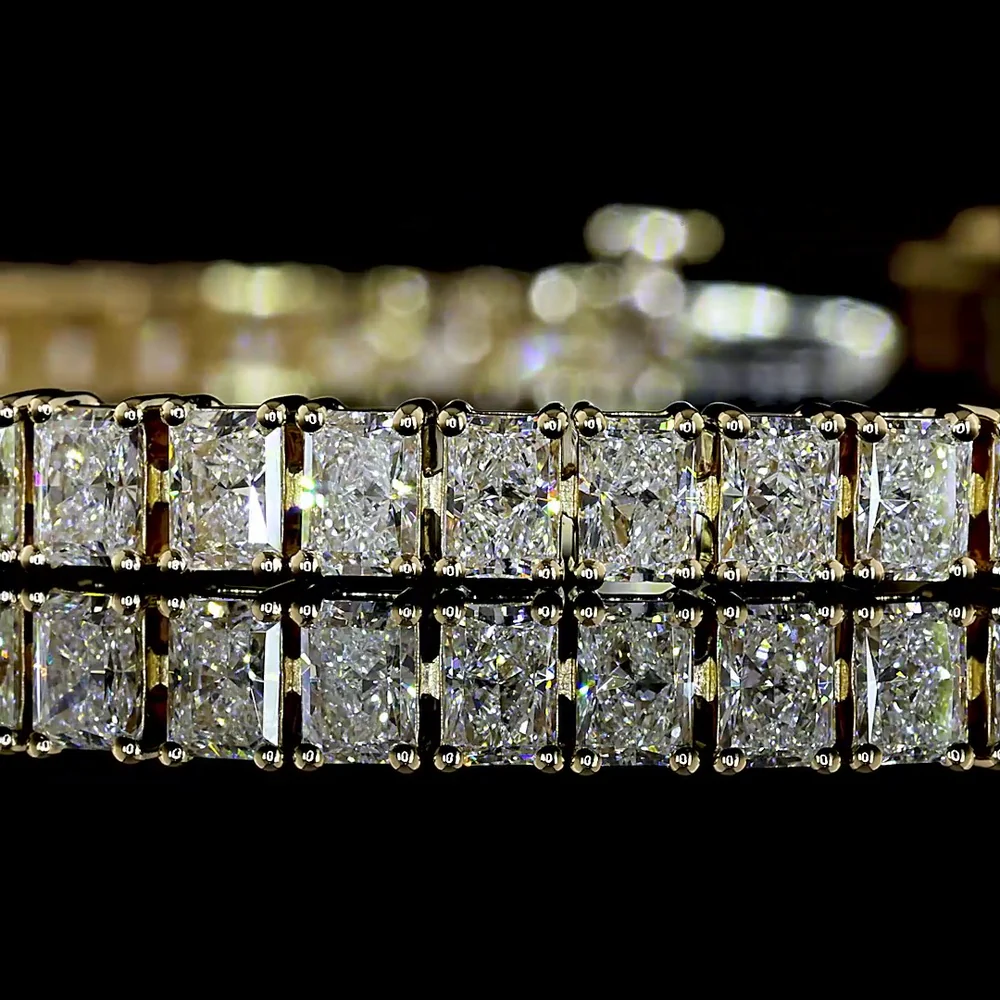 14K Yellow Gold Tennis Bracelet with 63 North-South Prong Set Radiant Cut Lab Diamonds - 7.84 Carat Total Weight, E-F Color VS1 Clarity - Covaloro Fine Jewelry - Image 2