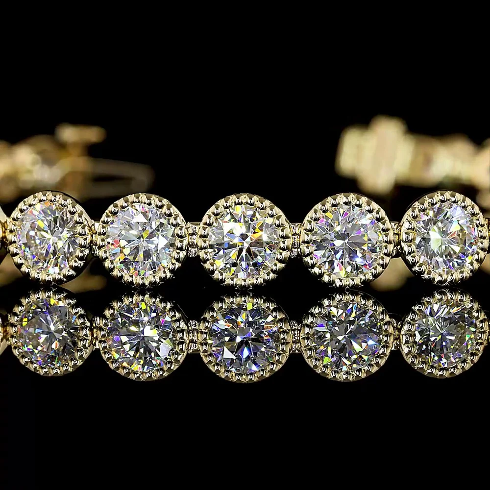 14K Yellow Gold Tennis Bracelet with 9.18 Carat Bezel Set Round Lab Diamonds E-F VS Clarity and Milgrain Detail - Covaloro Fine Jewelry - Image 2