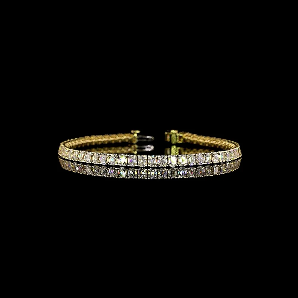 14K Yellow Gold Tennis Bracelet with 9.28 Carat Antique Cushion Cut Lab Diamonds - 58 Stones in Prong Settings - Covaloro Fine Jewelry