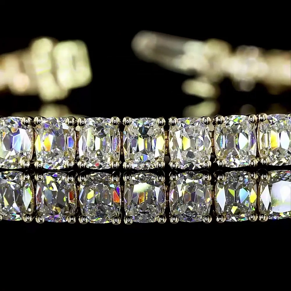 14K Yellow Gold Tennis Bracelet with 9.28 Carat Antique Cushion Cut Lab Diamonds - 58 Stones in Prong Settings - Covaloro Fine Jewelry - Image 2