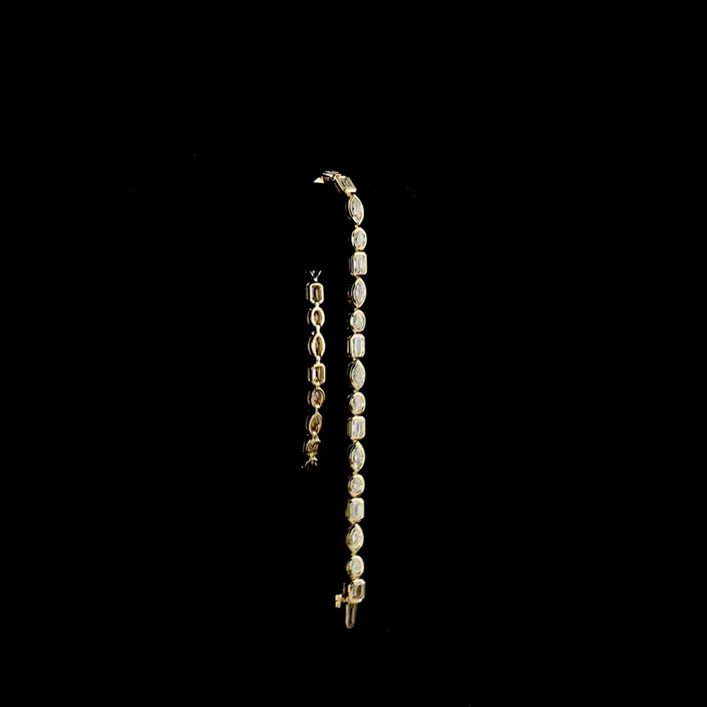 14K Yellow Gold Tennis Bracelet with Alternating Emerald, Marquise, and Oval Cut Lab Diamonds - 5.25 Carats Total Diamond Weight - Covaloro Fine Jewelry - Image 3