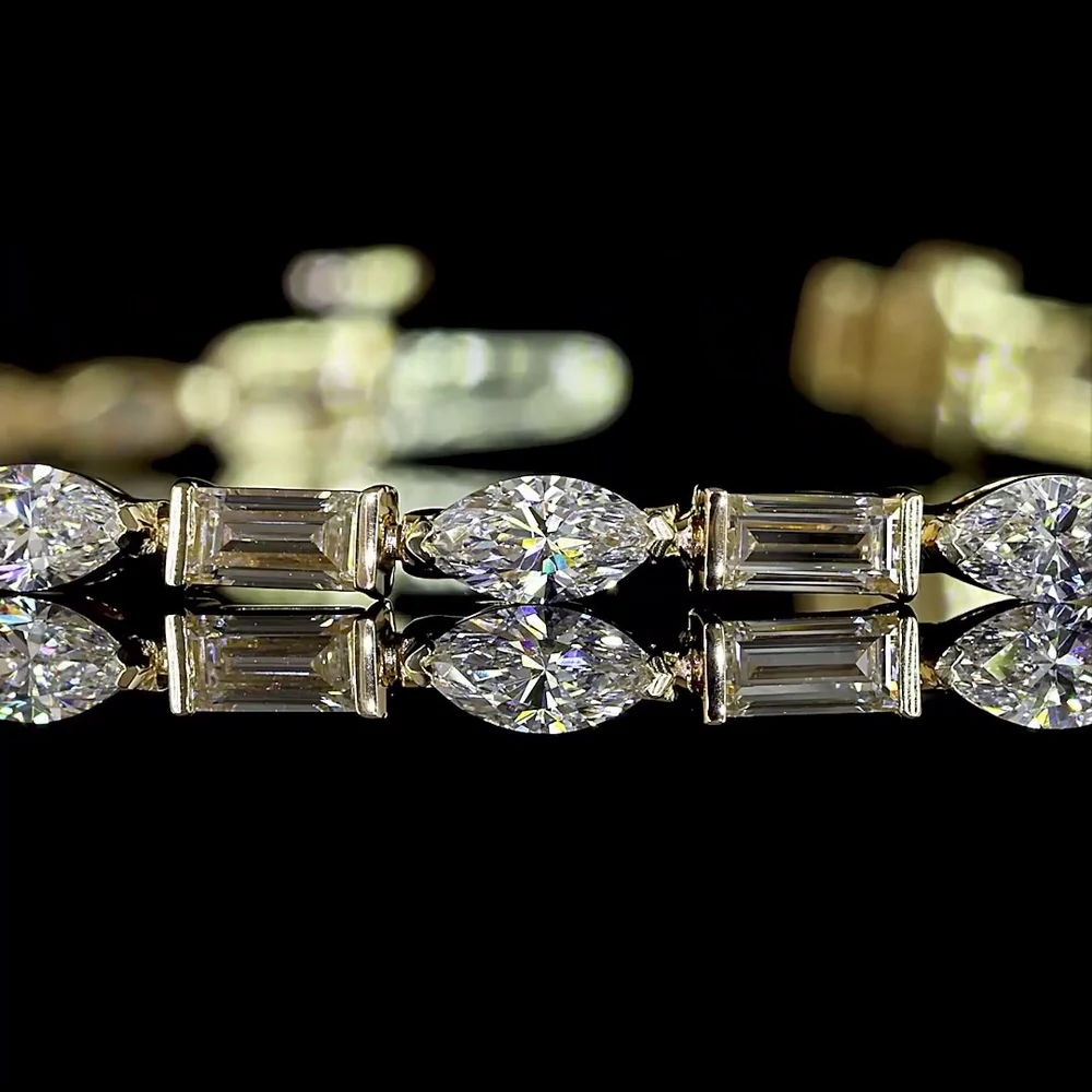 14K Yellow Gold Tennis Bracelet with Alternating Marquise and Baguette Lab Diamonds - 3.70 Carat Total Weight, E-F VS Clarity - Covaloro Fine Jewelry - Image 2