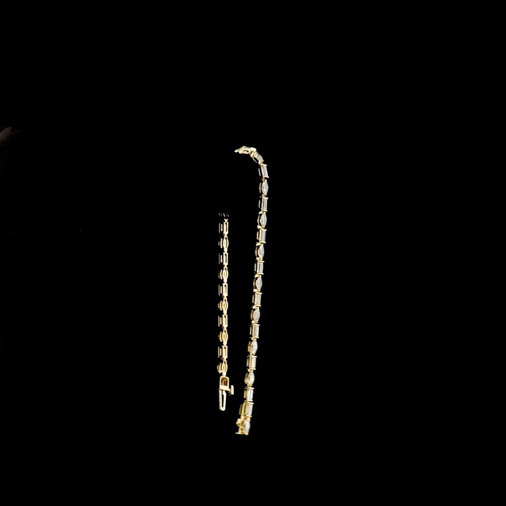 14K Yellow Gold Tennis Bracelet with Alternating Marquise and Baguette Lab Diamonds - 3.70 Carat Total Weight, E-F VS Clarity - Covaloro Fine Jewelry - Image 3