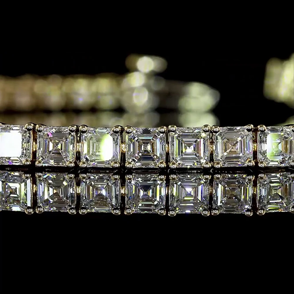 14K Yellow Gold Tennis Bracelet with Asscher Cut Lab Diamonds - 6.91 Carat Total Weight, 58 Stones (E-F Color, VS Clarity) - Covaloro Fine Jewelry - Image 2