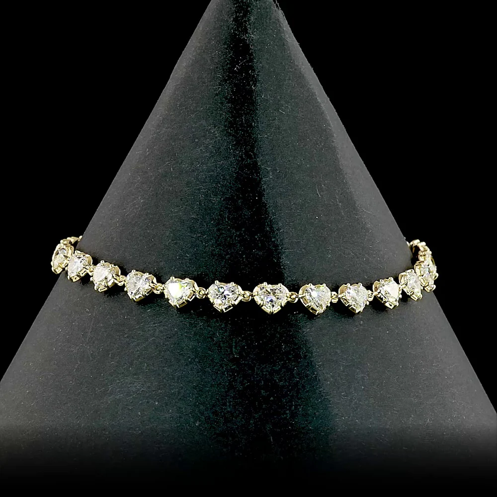 14K Yellow Gold Tennis Bracelet with Bezel-Prong Set Heart-Shaped Lab Diamonds - 4.33 Total Carat Weight - Covaloro Fine Jewelry